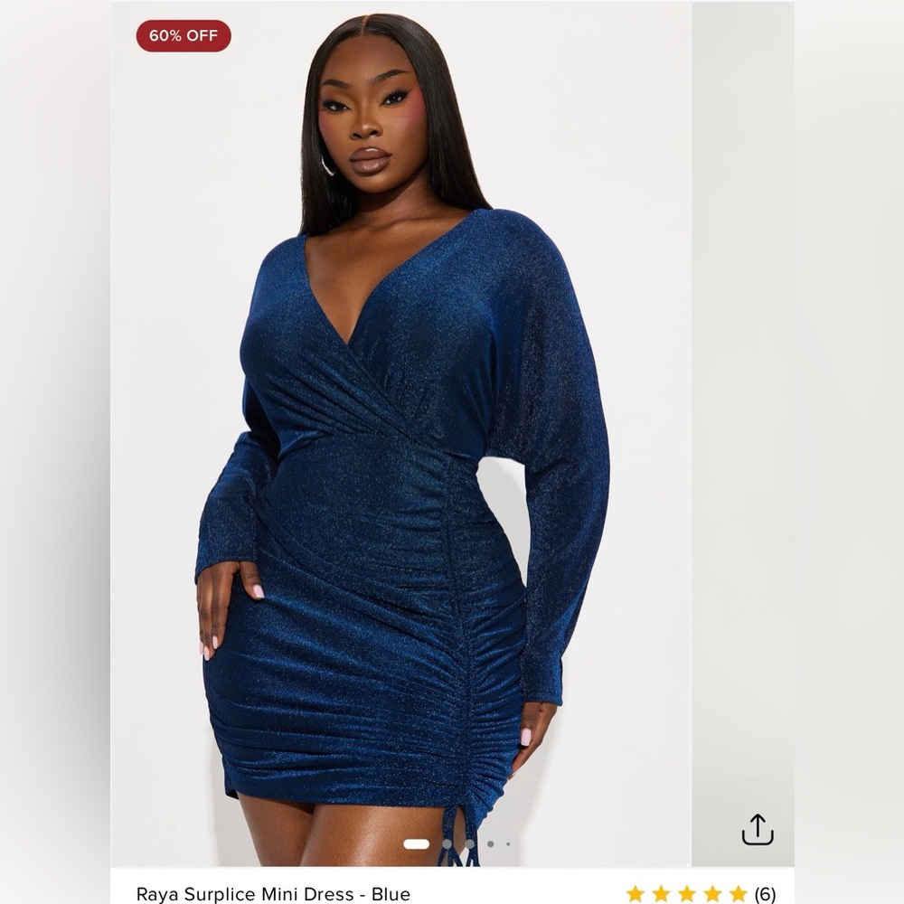 Fashion Nova Shimmer Long-Sleeve Bodycon Mini Dress - Blue